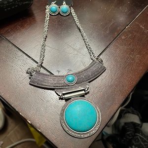 Turquoise and silver necklace with matching earrings